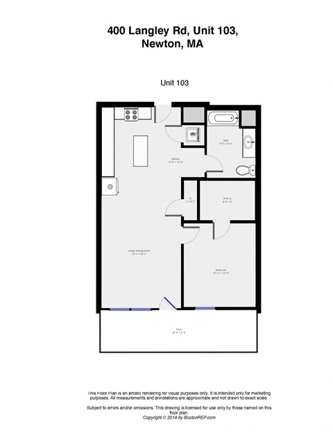 Floor plan for 1 bed, 1 bath